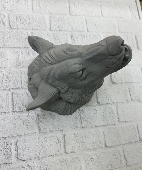 Asılabilir Gri Kurt Heykeli Ev Ofis Duvar Süslemesi Dekoratif - Resim 3