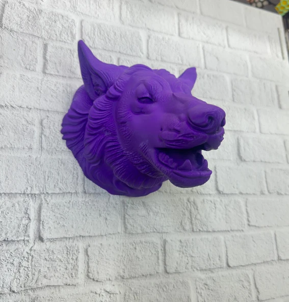 Mor Renk 3D Kurt Başı Duvar Dekoru Asılabilir Maskot Heykel 25x19 cm ürün görseli 1