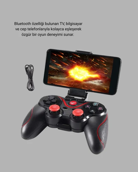 Bluetooth Gamepad Kablosuz Oyun Kumandası Tek Cihaz Destekli - Resim 2