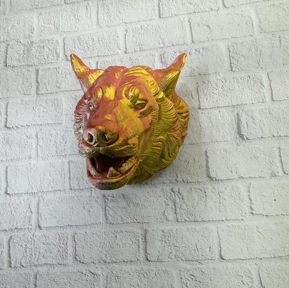 Gold Kurt Duvar Aksesuarı Asılabilir 3D Dekoratif Heykel 25x19 cm - Resim 4