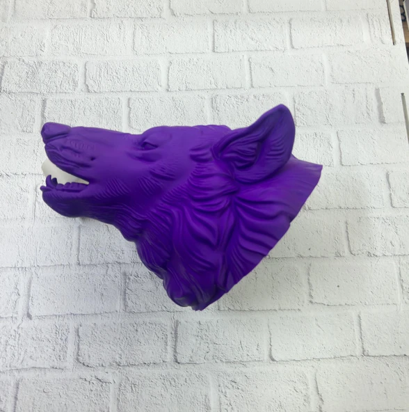 Dekoratif Mor Kurt Duvar Heykeli Asılabilir Hediyelik 25x19 cm - Resim 2