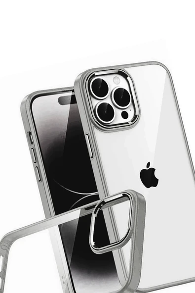 Apple iPhone 15 Pro Max Lensli Silikon - Titan Gri-(5796) - Resim 3