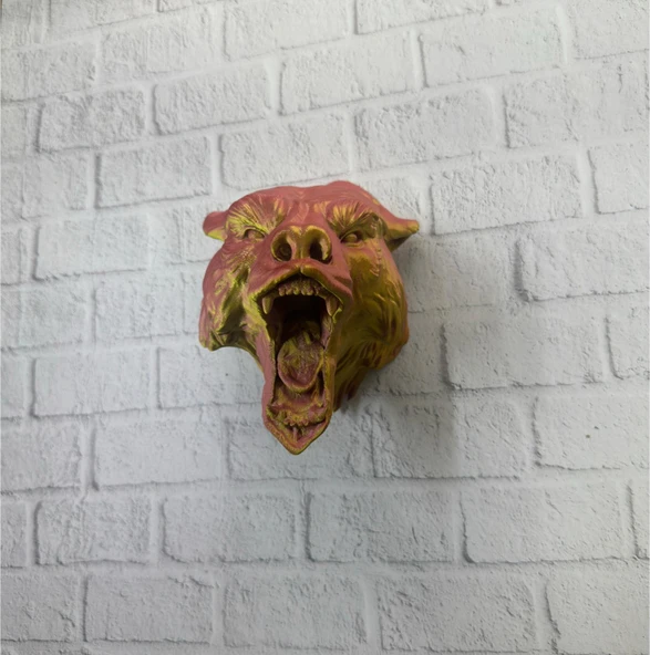 Dekoratif Asılabilir Jaguar Başı 3D Duvar Heykeli Gold Red 20x16 cm ürün görseli 1