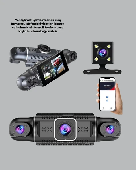 GPS’li 4 Kameralı Araç İç Dış Kayıt Sistemi 1080P WiFi Destekli - Resim 2