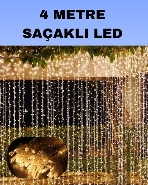 4 Metre Icicle Şelale Led Perde Işık Sarı Aydınlatma ürün görseli 1