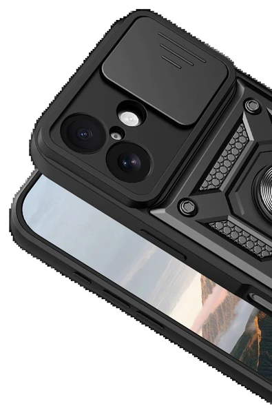 Apple iPhone 17 Pars Lens Yüzüklü Silikon - Siyah-(5796) - Resim 3