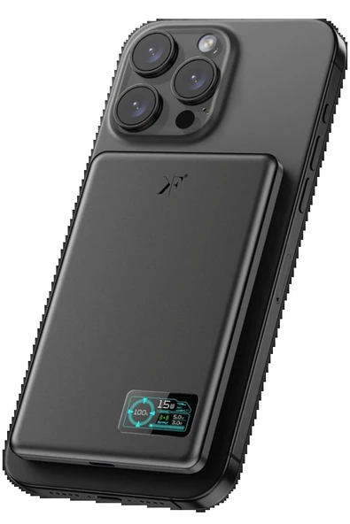 PW595 5.000 mAh Dijital Göstergeli 20W Type-C ve 15W Kablosuz Şarj PD Hızlı Şarj Magsafe Powerbank - Siyah-(5796) ürün görseli 1