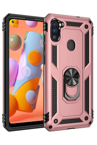 Samsung Galaxy A11 Kılıf Sofya Yüzüklü Silikon Kapak - Rose-(5796) ürün görseli 1