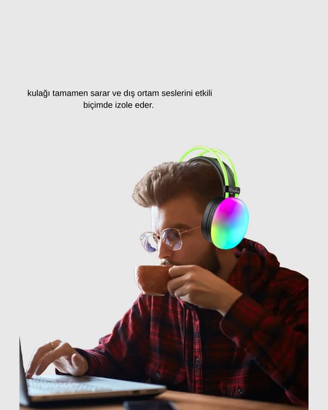 RGB Işıklı Kablosuz Kulaklık Bluetooth 5.3 800mAh Ergonomik IPX4 Dayanıklı - Resim 4