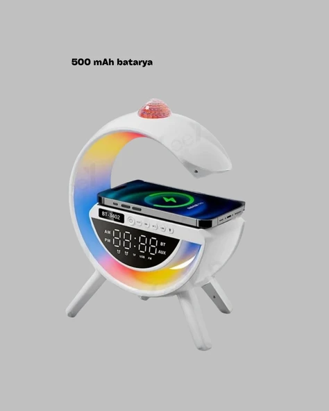 Bluetooth 5.0 Kablosuz Şarj Rampalı FM Radyo ve RGB Işıklı Hoparlör - Resim 3