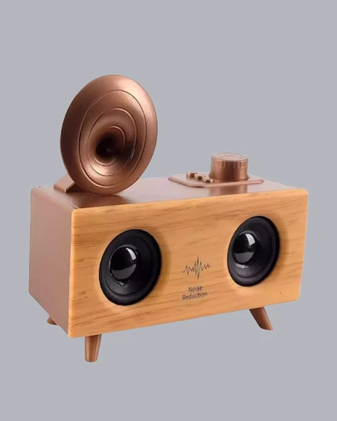 Retro Gramafon Bluetooth Hoparlör Çift Stereo Sesli FM Radyo Destekli - Resim 4