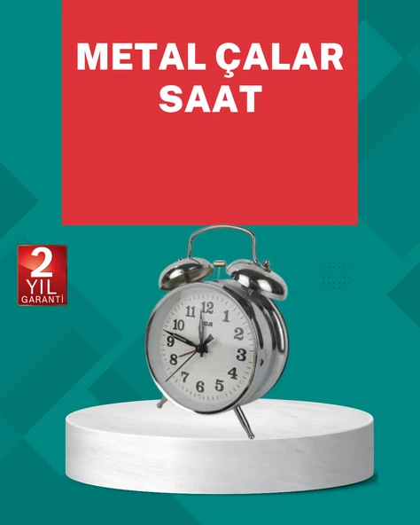 Dekoratif Gümüş Işıklı Alarmlı Masa Saati Sessiz Mekanizma ürün görseli 1