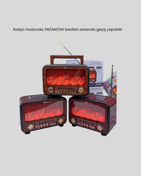 Şömine Efektli Solar Hoparlör Bluetooth 5.3 Radyo AUX USB TF Destekli - Resim 4
