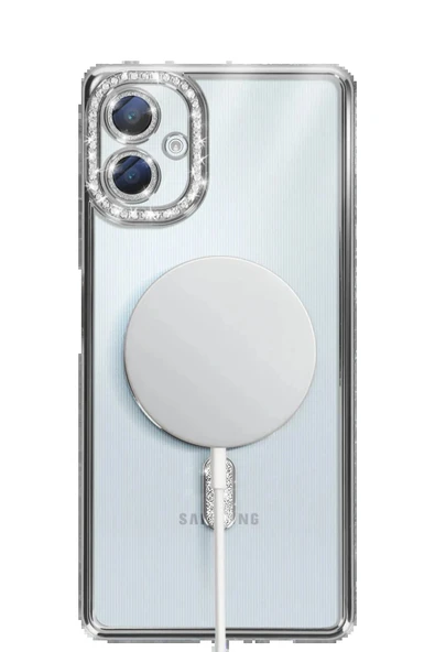 Samsung Galaxy A06 Joke Simli Magneticsafe Kılıf - Gümüş-(5796) - Resim 5