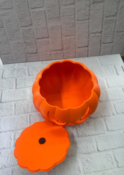 Dekoratif Balkabağı Şekerlik 21×15 cm Kapaklı Turuncu Kutu - Resim 3