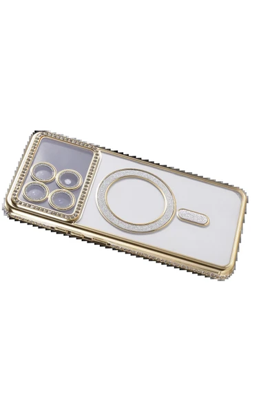 Xiaomi Poco X6 Pro Joke Simli Magneticsafe Kılıf - Gold-(5796) - Resim 4