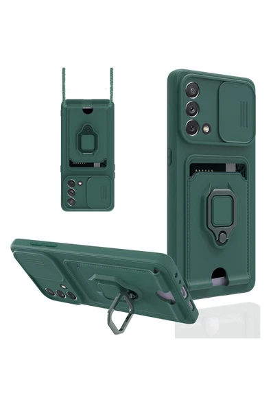 Oppo A74 4G Kılıf Zuma Kartvizitli Yüzüklü Silikon - Yeşil-(5796) ürün görseli 1