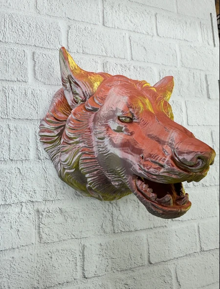 Dekoratif Altın Gold Kurt Duvar Heykeli Asılabilir Hediyelik 25x19 cm ürün görseli 1