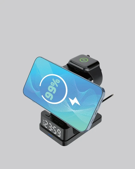Kablosuz Şarjlı Dijital Masa Saati – 3 Parlaklık Seviyeli LED, Hızlı Şarj, Apple Uyumlu ürün görseli 1