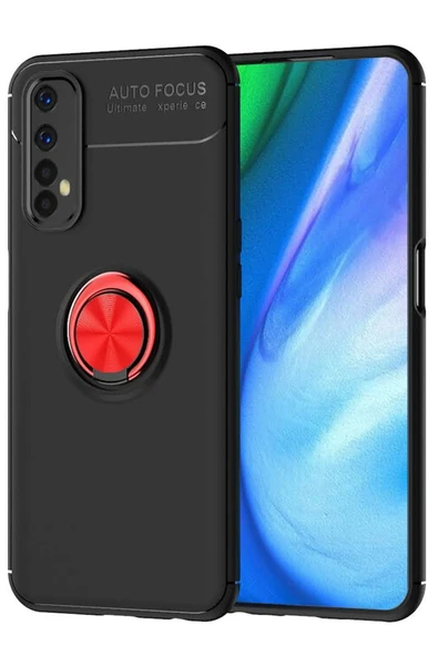 Realme 7 Kılıf Range Yüzüklü Silikon - Siyah-Kırmızı-(5796) ürün görseli 1