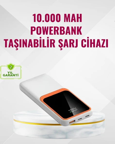 Powerbank 10000 mAh – Çift USB Çıkışlı, Type-C Girişli, Şık Beyaz Tasarım ürün görseli 1