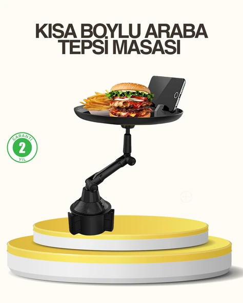 Araç Bardaklık Tepsisi 360° Dönebilen Kol Ayarlı Geniş Yemek Alanlı ürün görseli 1