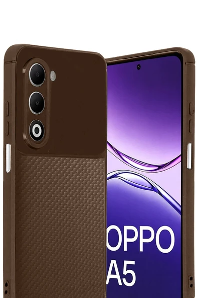 Oppo A5 4G Auto Focus Karbon Kapak - Kahverengi-(5796) - Resim 2