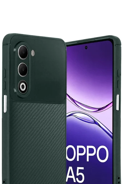 Oppo A5 4G Auto Focus Karbon Kapak - Koyu Yeşil-(5796) - Resim 2