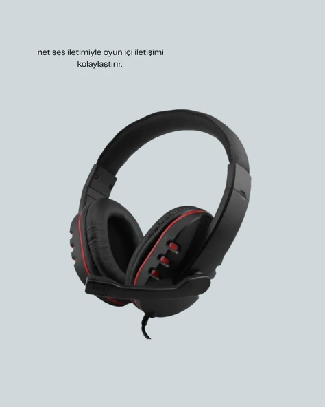 Kırmızı Gaming Kulaklık Stereo Mikrofonlu Dayanıklı Örgü Kablolu - Resim 2