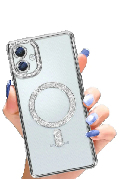 Samsung Galaxy A06 Joke Simli Magneticsafe Kılıf - Gümüş-(5796) - Resim 2