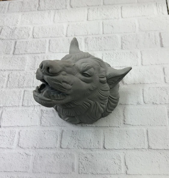 Asılabilir Gri Kurt Heykeli Ev Ofis Duvar Süslemesi Dekoratif - Resim 2