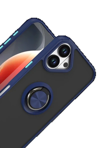 Apple iPhone 17 Montreal Yüzüklü Silikon Kapak - Lacivert-(5796) - Resim 2