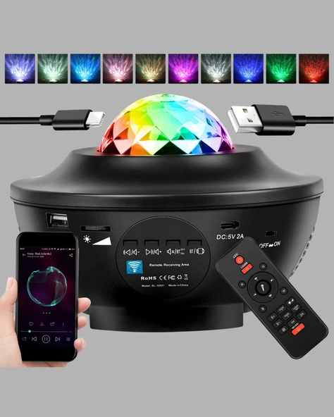 Galaxy Yıldız Projektör Çok Renkli Ayarlı Parlaklık Uzay Atmosfer Işığı - Resim 5