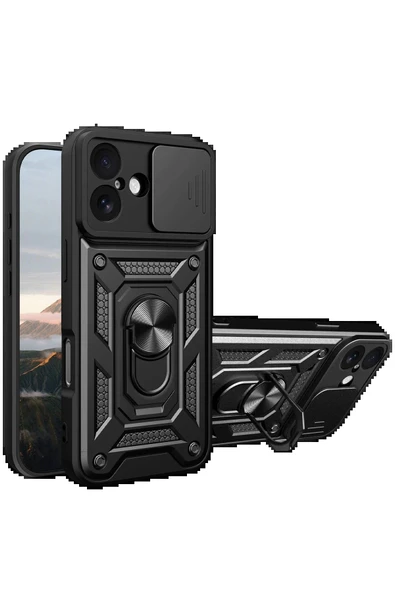 Apple iPhone 17 Pars Lens Yüzüklü Silikon - Siyah-(5796) ürün görseli 1