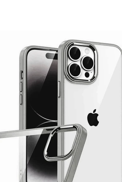 Apple iPhone 15 Pro Max Lensli Silikon - Titan Gri-(5796) - Resim 2