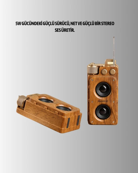Ahşap Tarzı Kablosuz Hoparlör 5W Güçlü Bass TF USB AUX - Resim 3