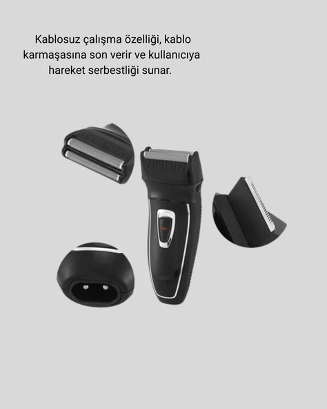 Şarjlı Kablosuz Tıraş Makinesi Çift Başlık Kuru Tıraş Ergonomik Taşınabilir - Resim 3