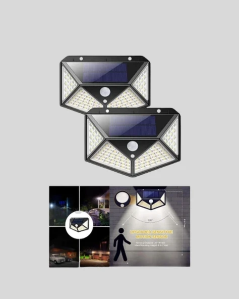 Güneş Enerjili Aydınlatma 100 LED Sensörlü Solar Dış Mekan Lamba - Resim 3