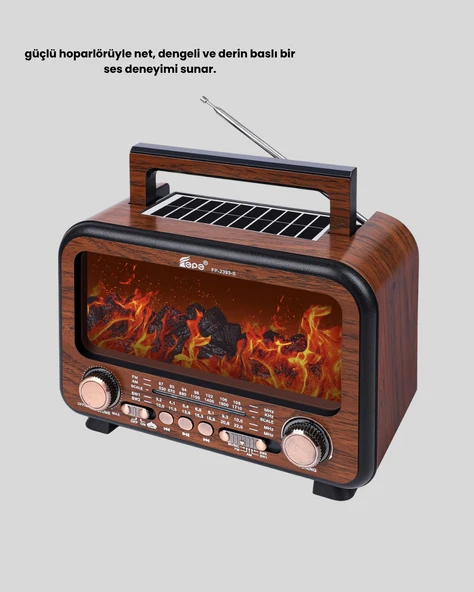 Alev Işığı Efektli Solar Bluetooth Hoparlör Radyo Destekli Taşınabilir Model - Resim 2