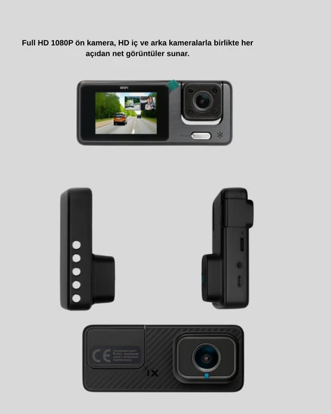 3 Kameralı Araç DVR 1080P Ön + HD Arka + İç Kamera Döngü Kayıt 2’’ Ekran - Resim 3