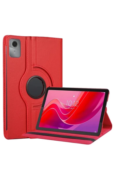 Lenovo Tab M11 TB330FU 360 Tablet Deri Kılıf - Kırmızı-(5796) ürün görseli 1