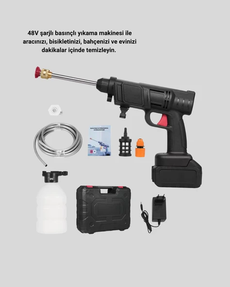 48V Kablosuz Yıkama Makinesi – 2 Pil, Köpük Tankı ve Ayarlanabilir - Resim 5