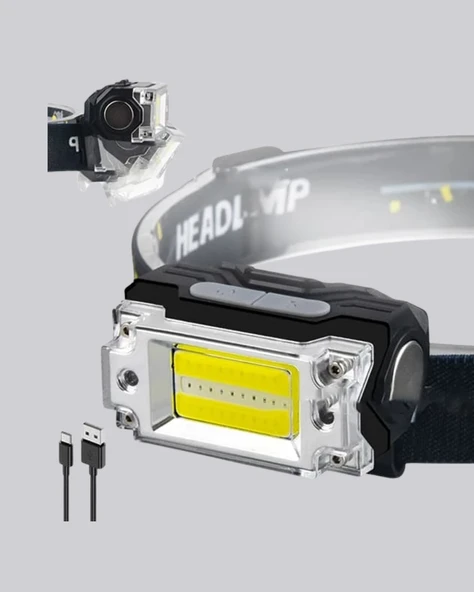 USB Şarjlı Mini LED KAFA Feneri 50m Odak 150m Geniş Aydınlatm - Resim 2