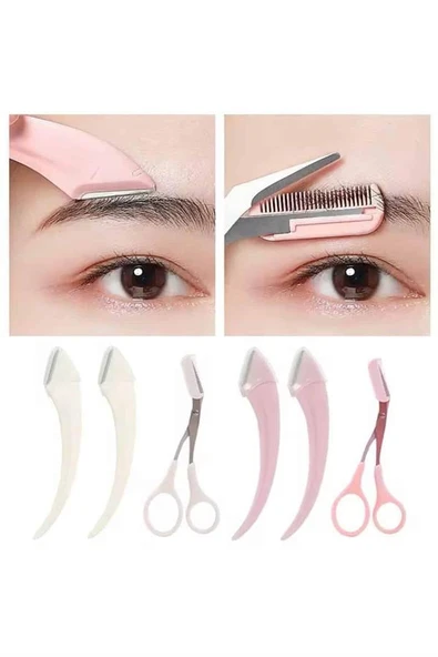 Taraklı Kaş Bıyık Makası Ve Kaş Ustura Seti Kaş Bıyık Tüy Alma Epilasyon Aleti 2'li Set - Resim 4