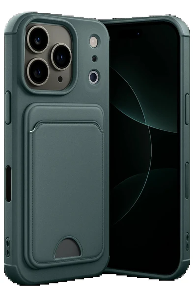 Apple iPhone 17 Pro Max Kelvin Kartvizitli Silikon - Koyu Yeşil-(5796) ürün görseli 1