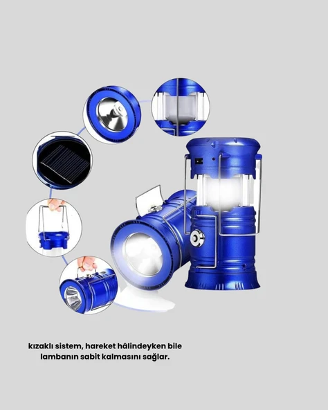 Güneş Enerjili Kamp Lambası Şarjlı Taşınabilir Kompakt Açık Hava Işığı ürün görseli 1