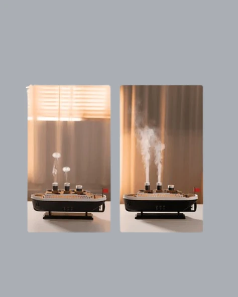 Ultra Sessiz Titanik Gemi LED Işıklı Aroma Difüzörü Oda Nemlendirici - Resim 4