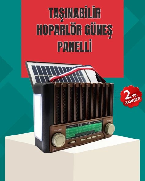 Nostaljik Tasarımlı Solar Şarjlı Radyo AM FM SW ve Bluetooth ürün görseli 1