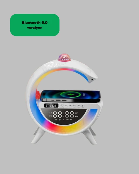Bluetooth 5.0 Kablosuz Şarj Rampalı FM Radyo ve RGB Işıklı Hoparlör - Resim 4