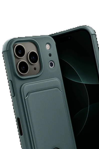 Apple iPhone 17 Pro Max Kelvin Kartvizitli Silikon - Koyu Yeşil-(5796) - Resim 3